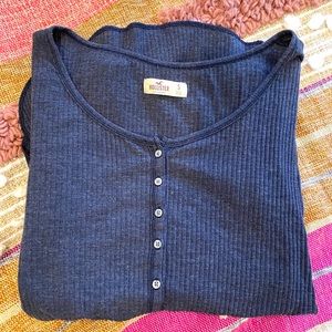 Hollister 3/4 Sleeve Navy Blue Ribbed Top